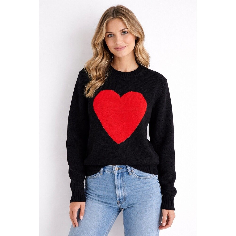 Gyles & George London Heart Wool Sweater Size S Black Red Heart Princess Diana